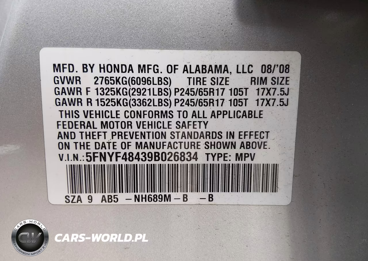 2009 Honda Pilot Ex VIN:5FNYF48439B026834 - 9