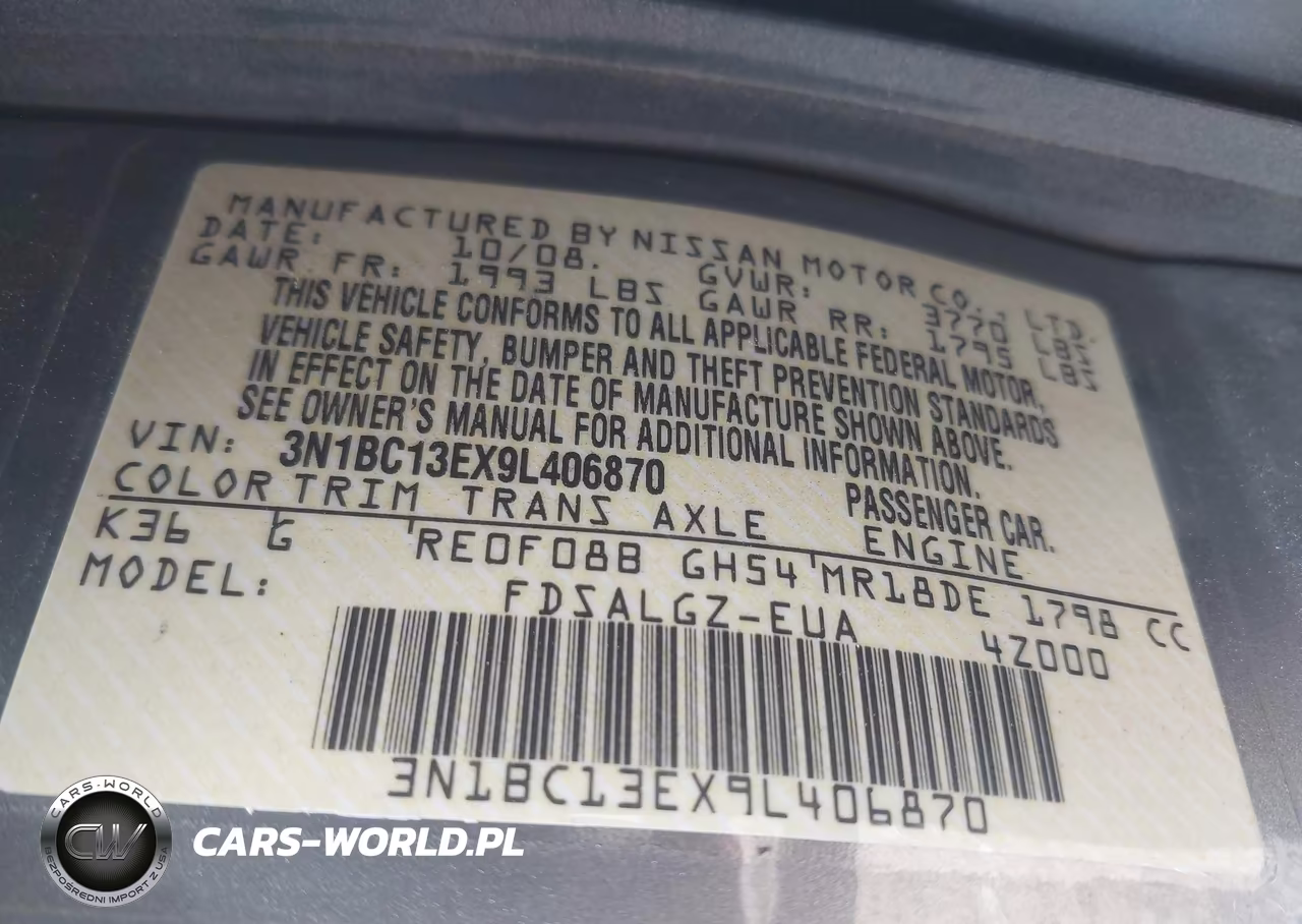 2009 Nissan Versa 1.8Sl VIN:3N1BC13EX9L406870 - 9