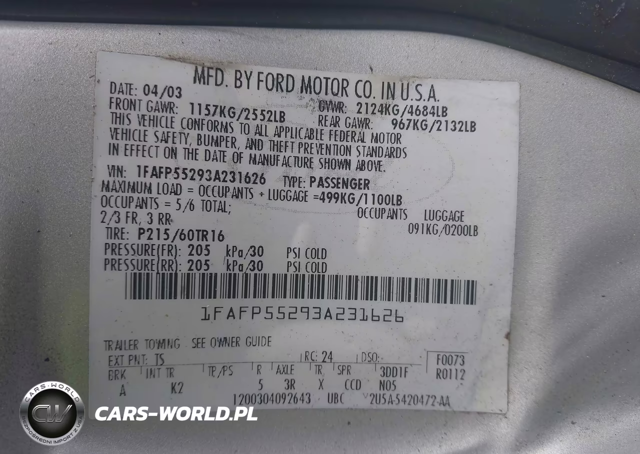 2003 Ford Taurus Ses VIN:1FAFP55293A231626 - 9