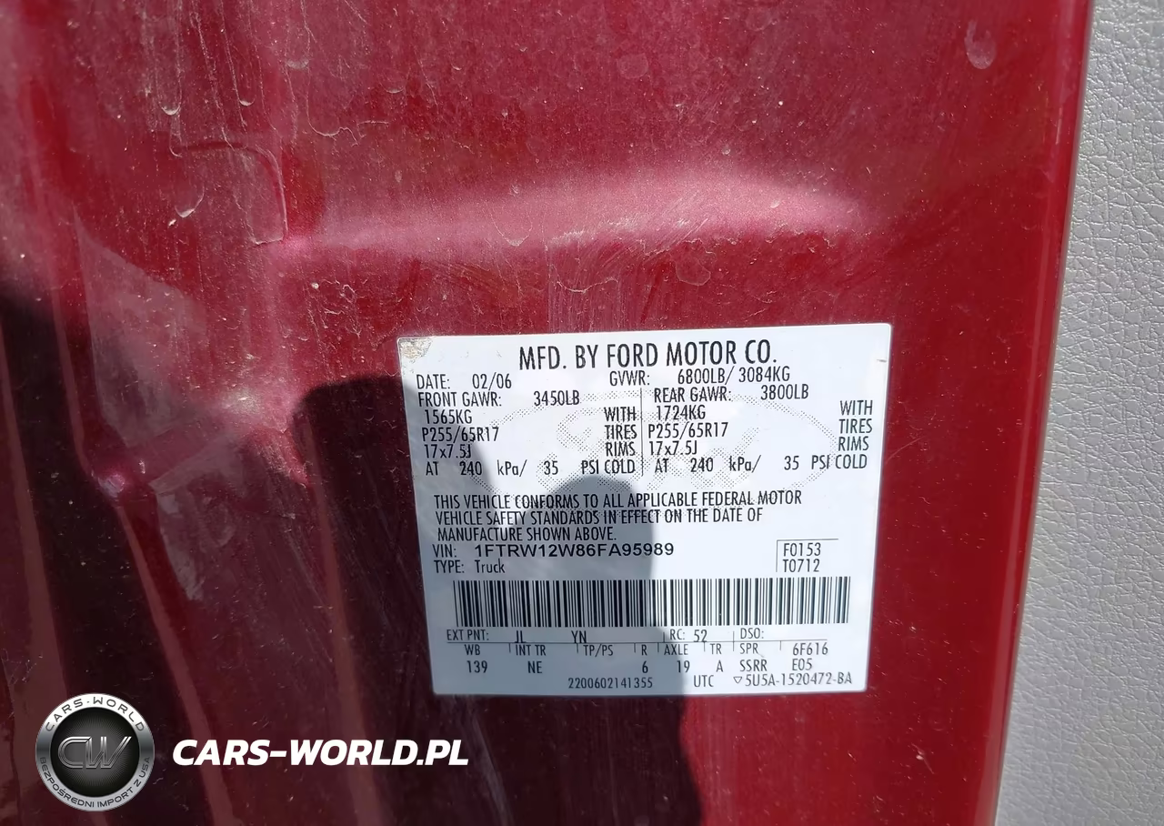2006 Ford F-150 Xlt VIN:1FTRW12W86FA95989 - 9