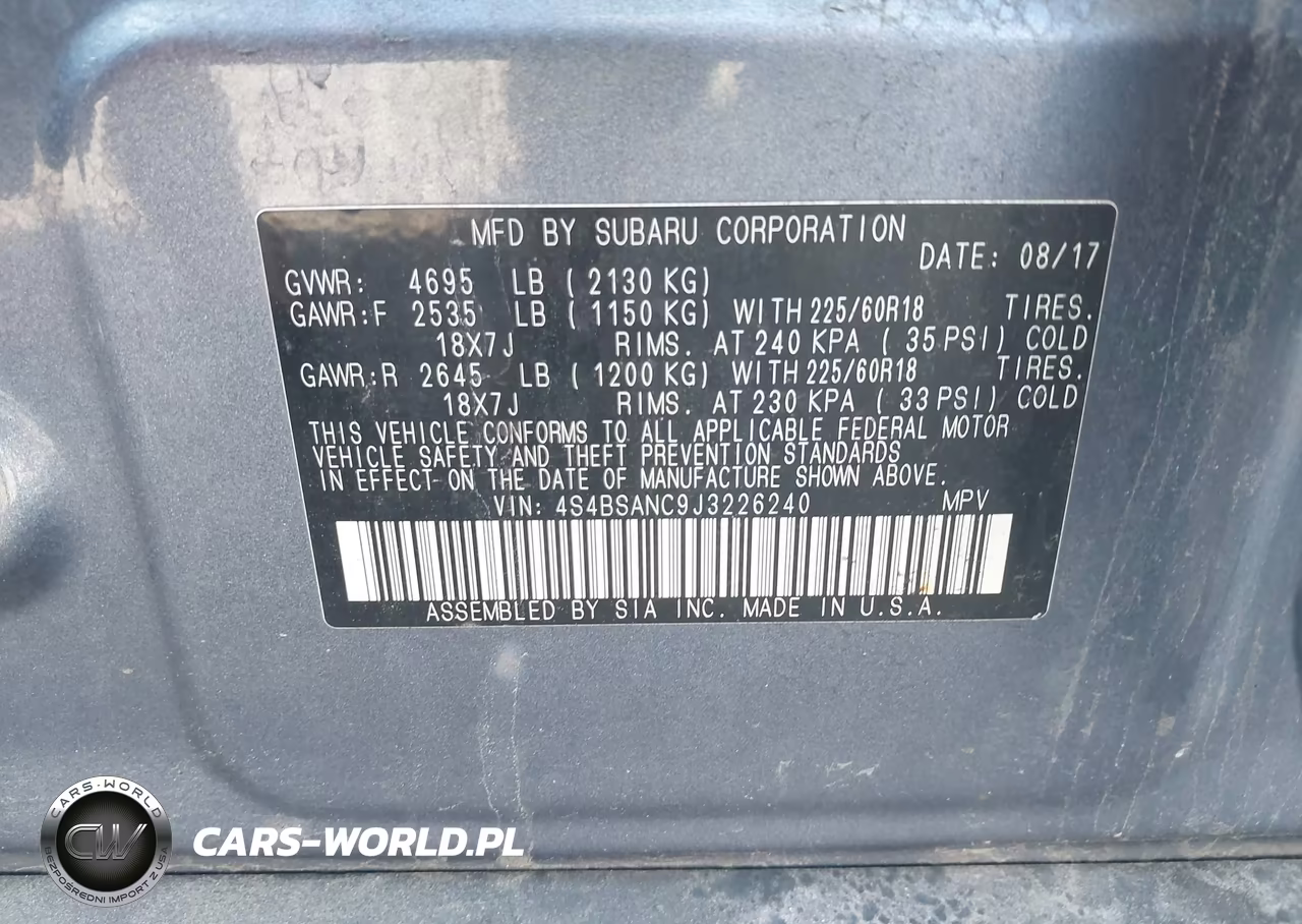 2018 Subaru Outback 2.5I Limited VIN:4S4BSANC9J3226240 - 9