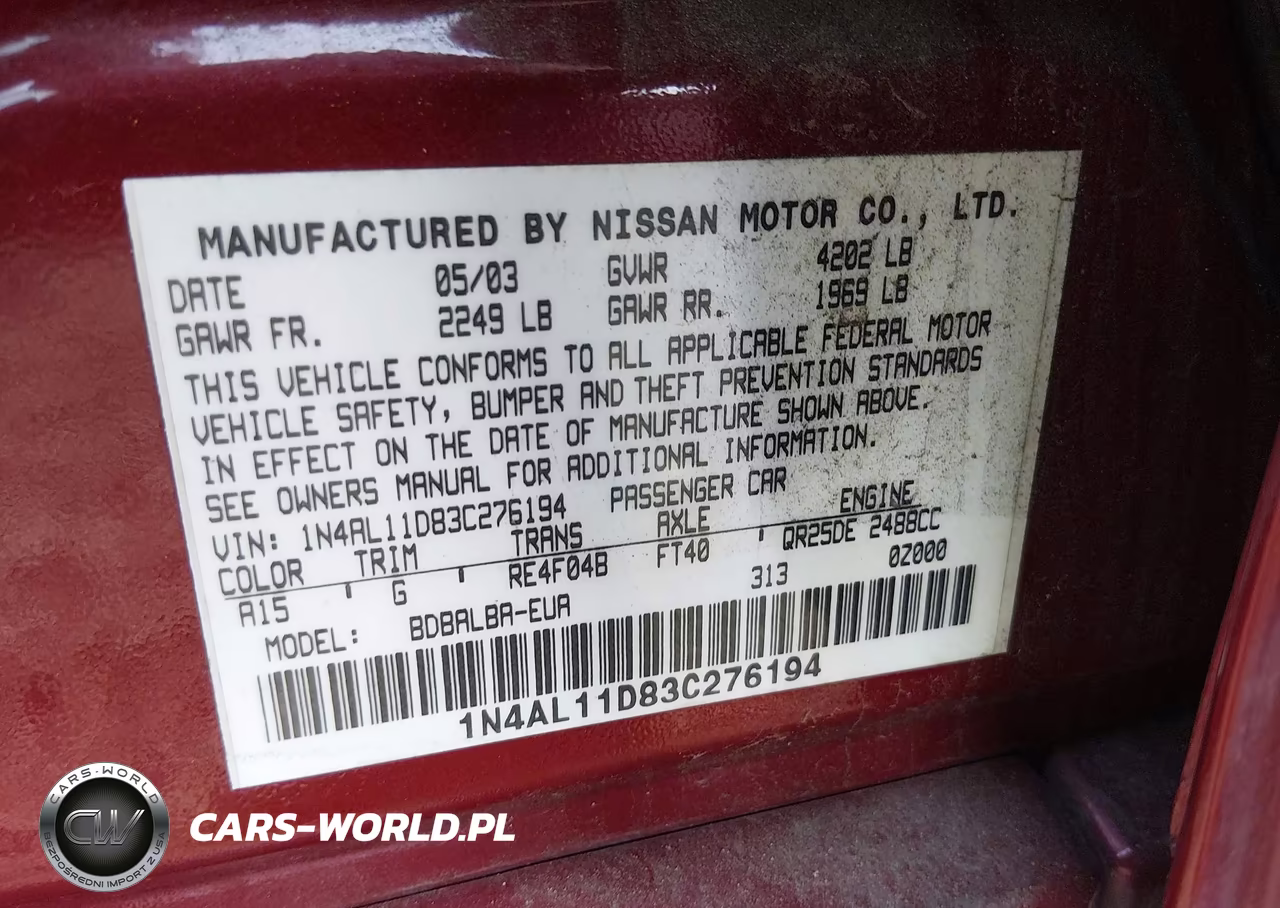 2003 Nissan Altima 2.5 S VIN:1N4AL11D83C276194 - 9