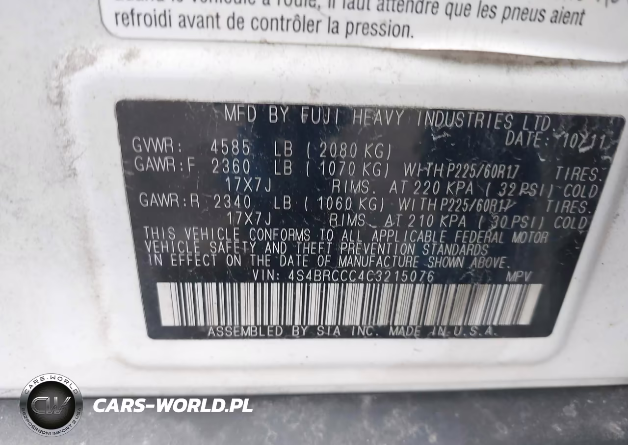 2012 Subaru Outback 2.5I Premium VIN:4S4BRCCC4C3215076 - 9