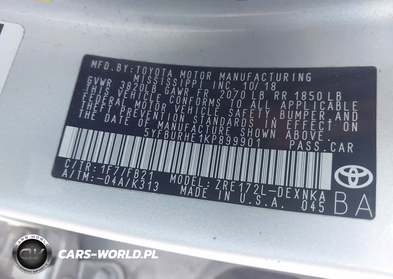 2019 Toyota Corolla Le VIN:5YFBURHE1KP899901 - 9