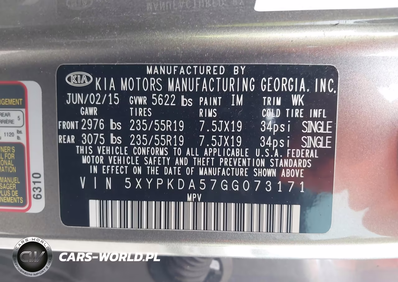 2016 Kia Sorento 3.3L Sxl VIN:5XYPKDA57GG073171 - 9