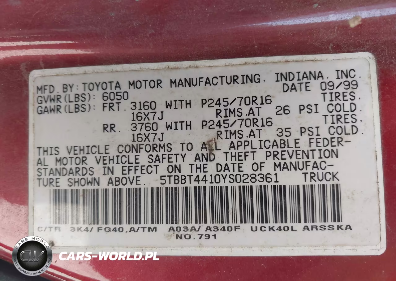 2000 Toyota Tundra Sr5 V8 VIN:5TBBT4410YS028361 - 9