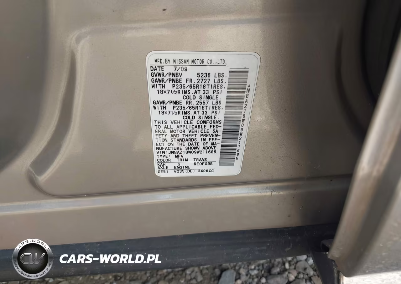 2009 Nissan Murano Sl VIN:JN8AZ18W09W211688 - 9