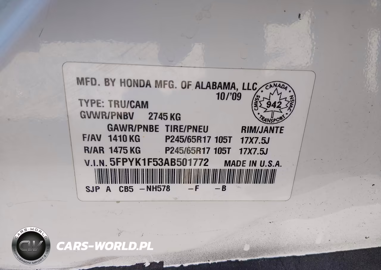 2010 Honda Ridgeline Rtl VIN:5FPYK1F53AB501772 - 9