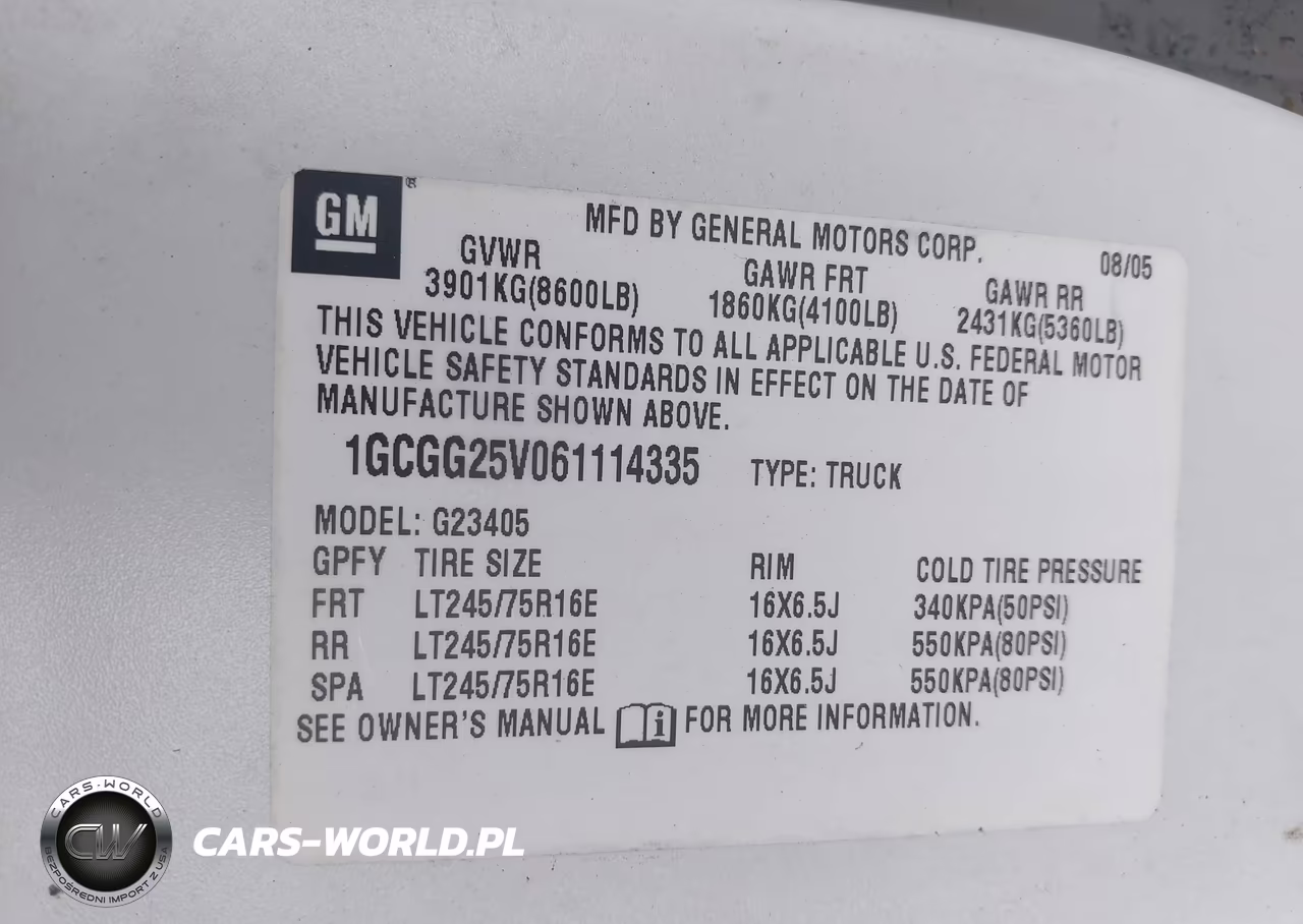 2006 Chevrolet Express Work Van VIN:1GCGG25V061114335 - 9