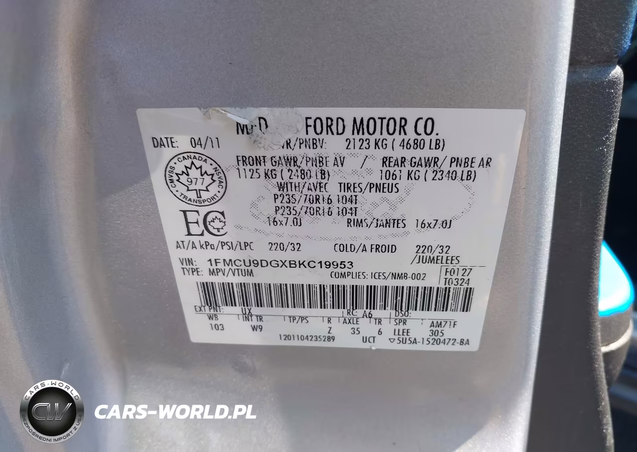 2011 Ford Escape Xlt Automatic VIN:1FMCU9DGXBKC19953 - 9