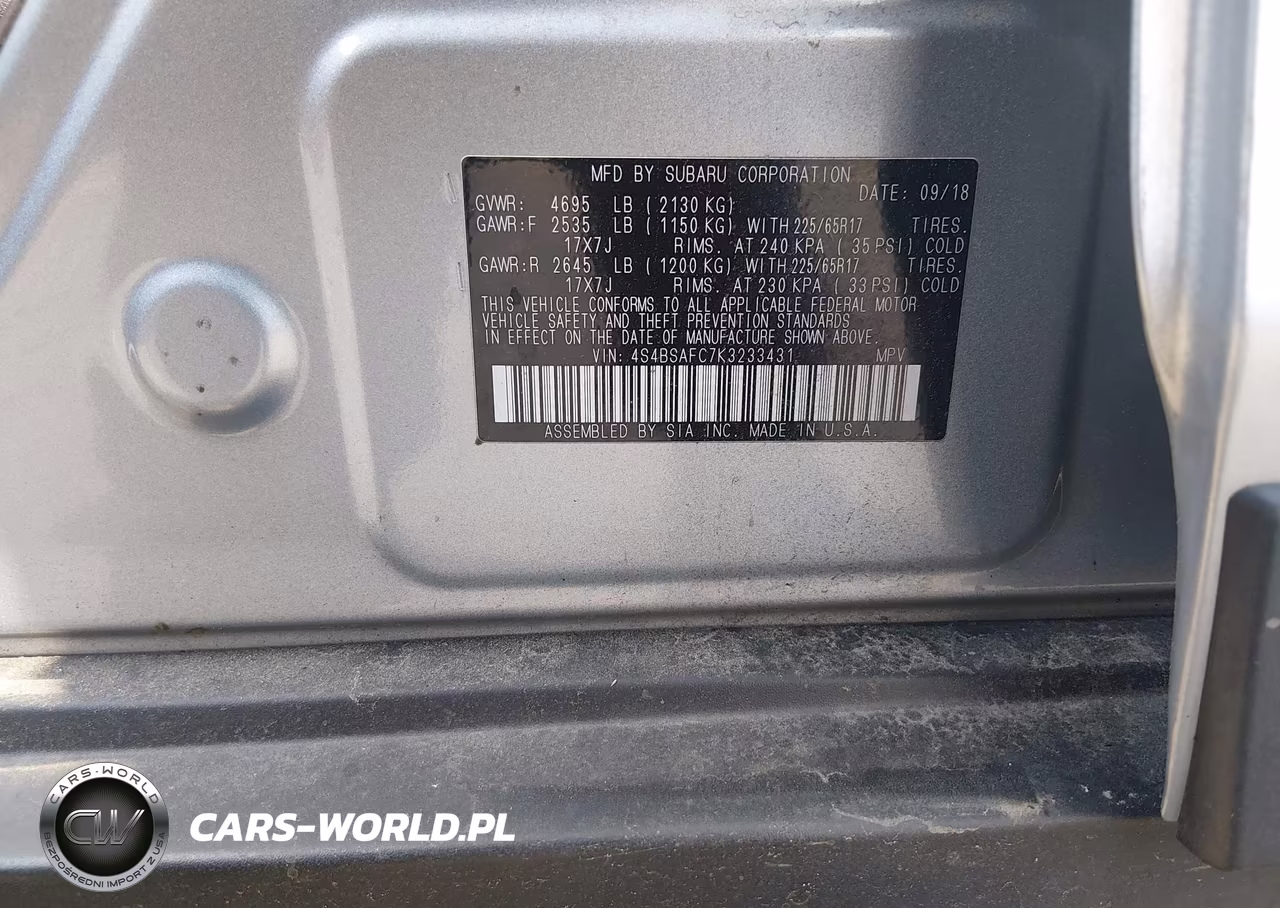 2019 Subaru Outback 2.5I Premium VIN:4S4BSAFC7K3233431 - 9