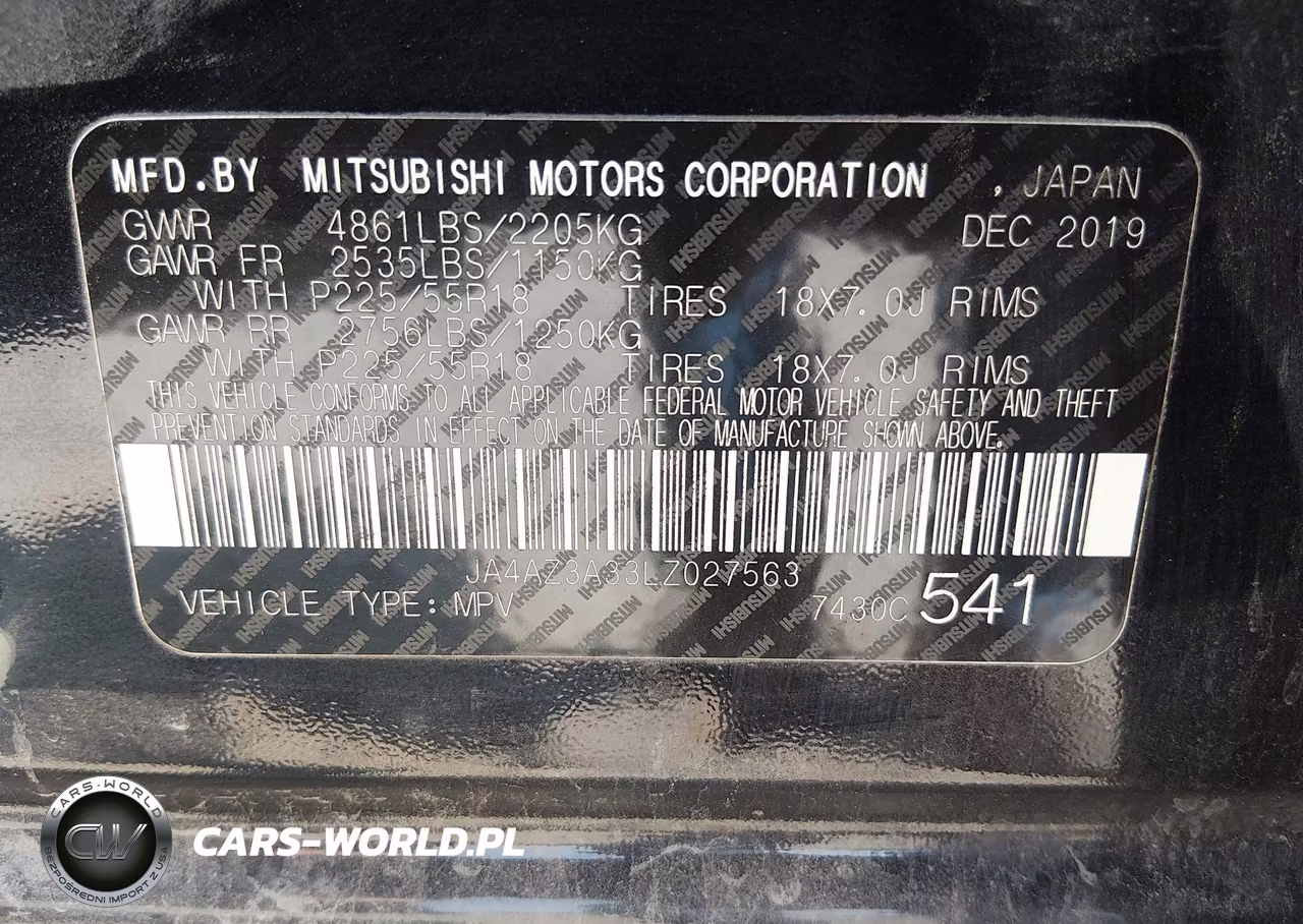2020 Mitsubishi Outlander Es 2.4 S-Awc-Le 2.4 S-Awc-Se 2.4 S-Awc-Sel 2.4 S-Awc-Sp 2.4 S-Awc VIN:JA4AZ3A33LZ027563 - 9