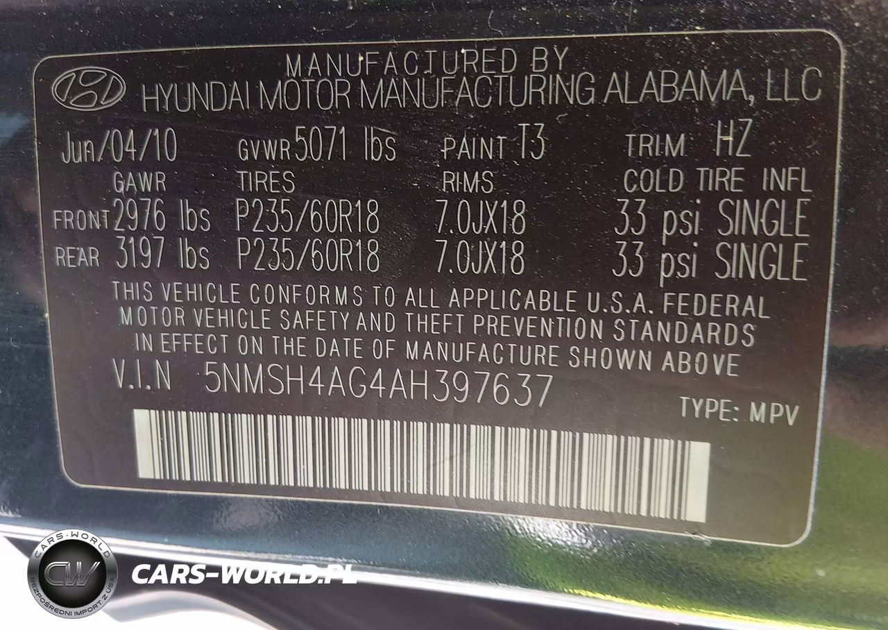 2010 Hyundai Santa Fe Se VIN:5NMSH4AG4AH397637 - 9