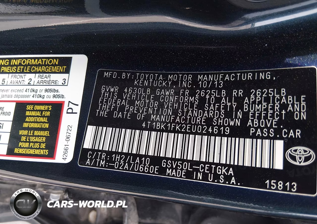 2014 Toyota Camry Xle V6 VIN:4T1BK1FK2EU024619 - 9