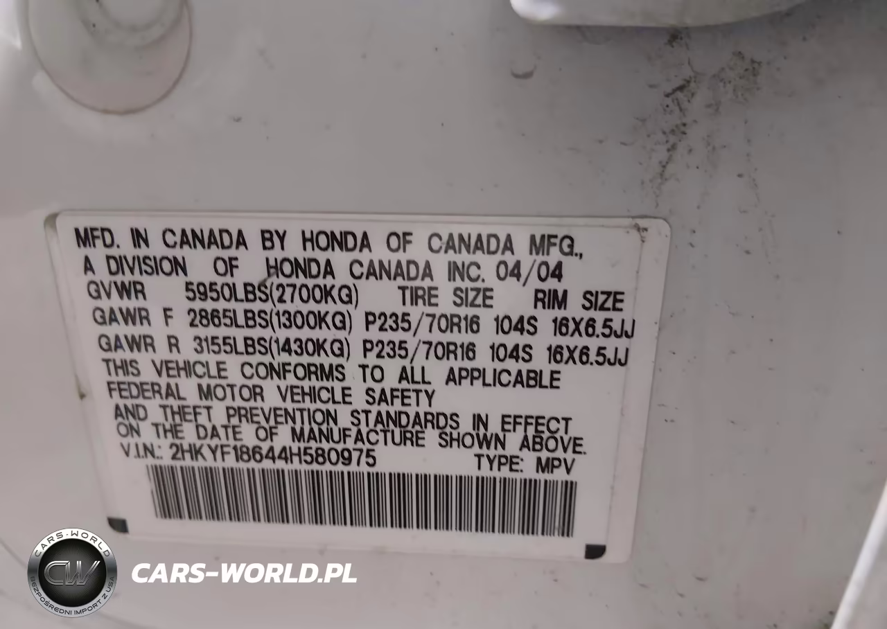 2004 Honda Pilot Ex-L VIN:2HKYF18644H580975 - 9