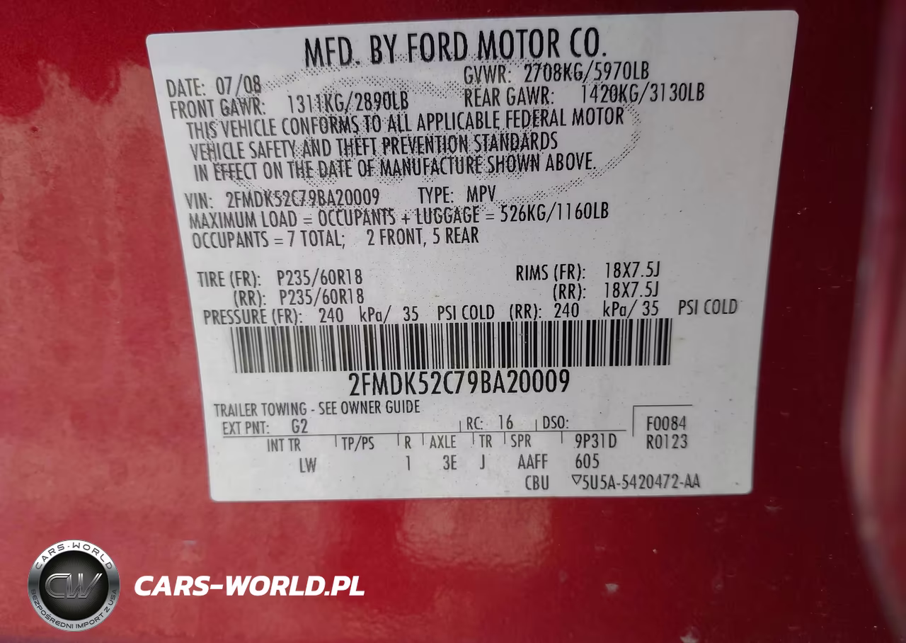 2009 Ford Flex Sel VIN:2FMDK52C79BA20009 - 9