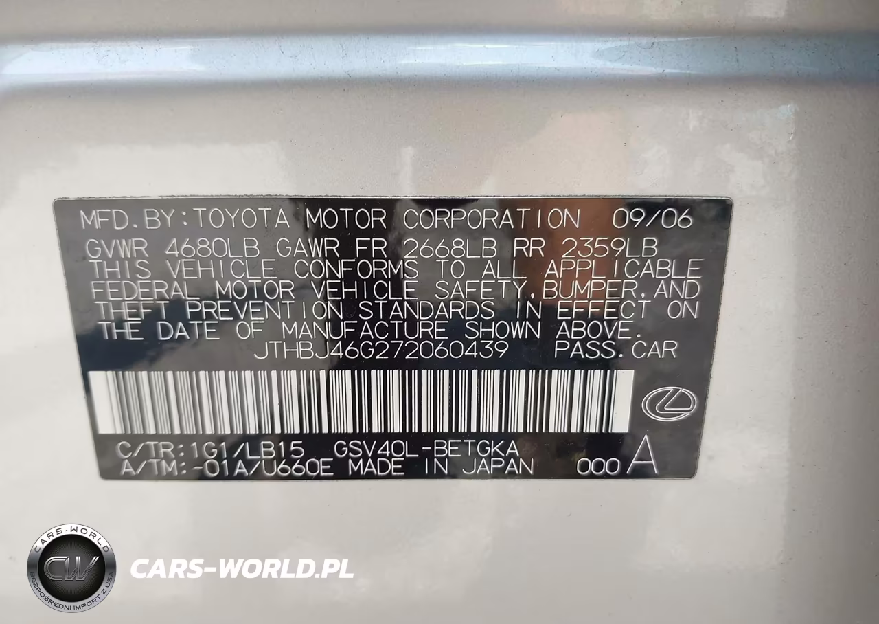 2007 Lexus Es 350 VIN:JTHBJ46G272060439 - 9