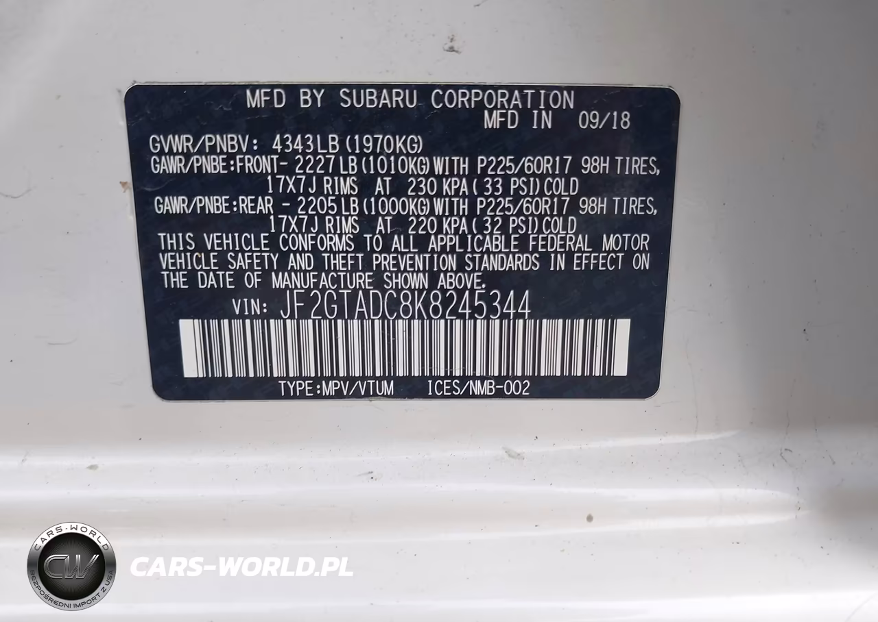 2019 Subaru Crosstrek 2.0I Premium VIN:JF2GTADC8K8245344 - 9