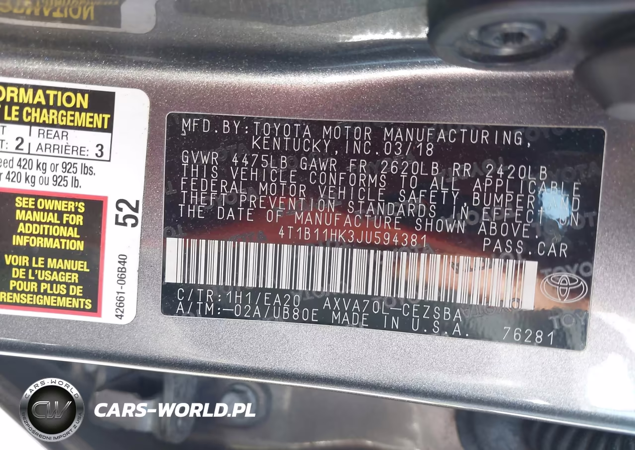 2018 Toyota Camry Se VIN:4T1B11HK3JU594381 - 9