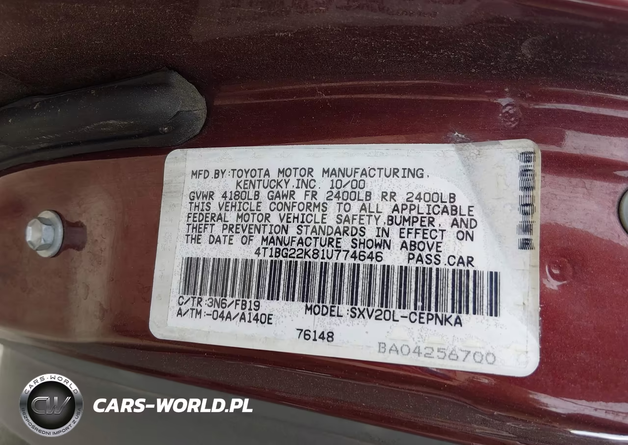 2001 Toyota Camry Le VIN:4T1BG22K81U774646 - 9
