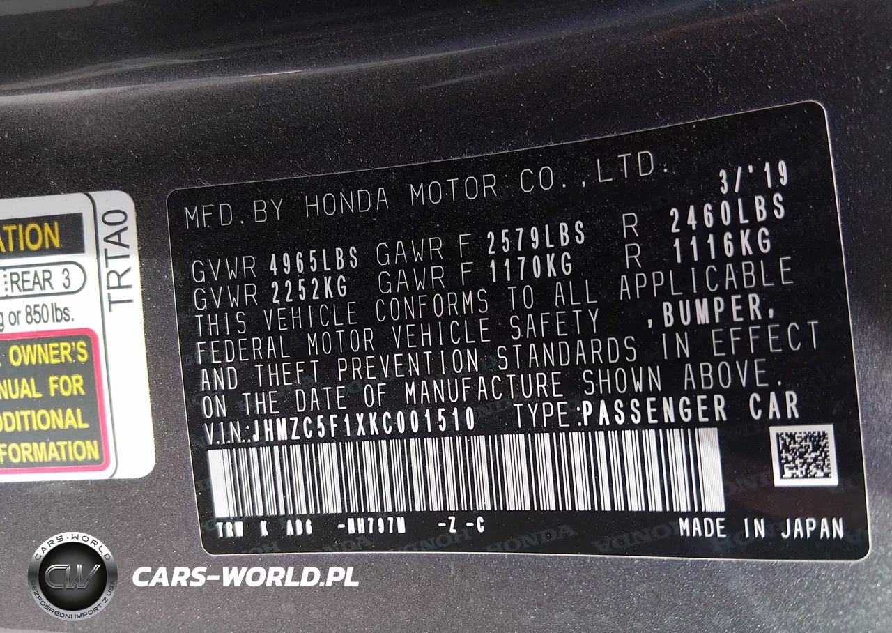 2019 Honda Clarity Plug-In Hybrid VIN:JHMZC5F1XKC001510 - 9