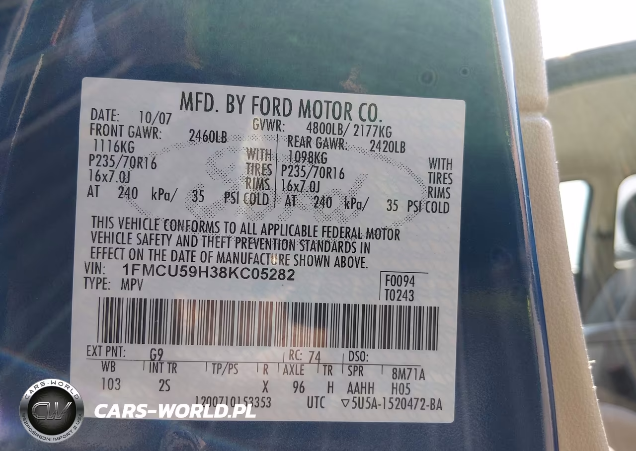 2008 Ford Escape Hybrid VIN:1FMCU59H38KC05282 - 9