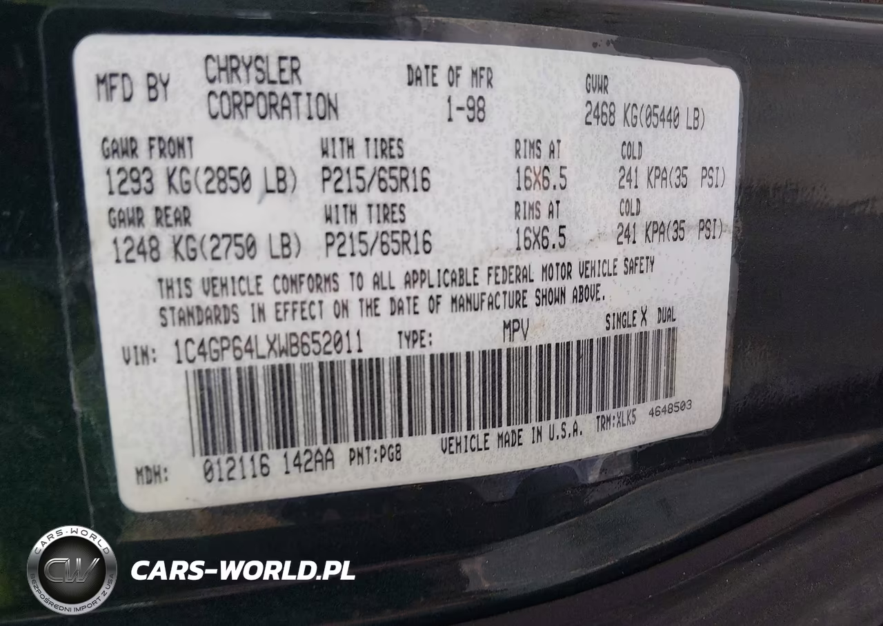 1998 Chrysler Town & Country Lxi VIN:1C4GP64LXWB652011 - 9