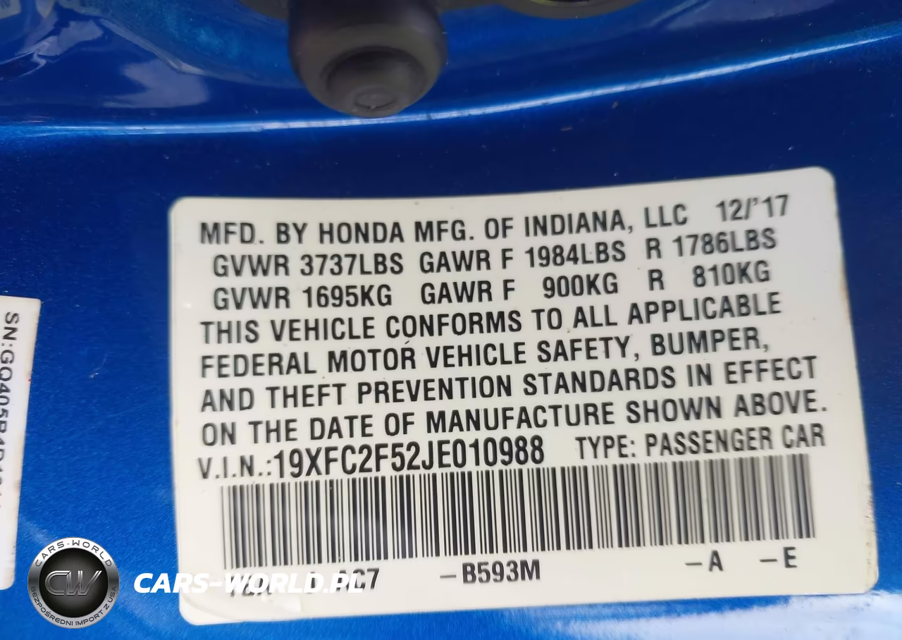 2018 Honda Civic Lx VIN:19XFC2F52JE010988 - 9