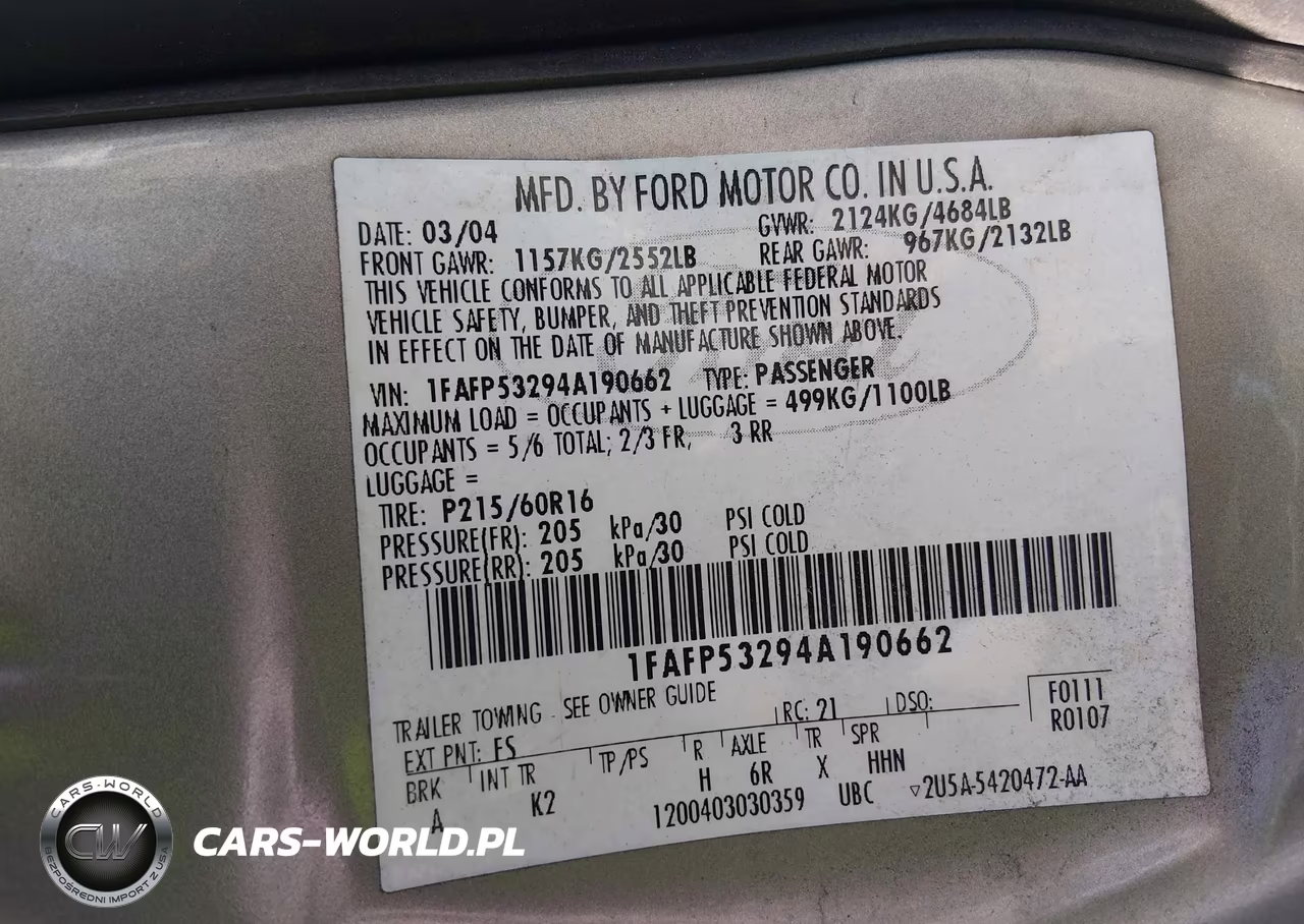 2004 Ford Taurus Se VIN:1FAFP53294A190662 - 9