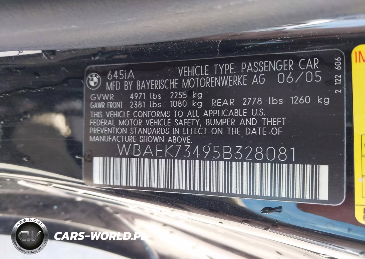 2005 BMW 645Ci VIN:WBAEK73495B328081 - 9