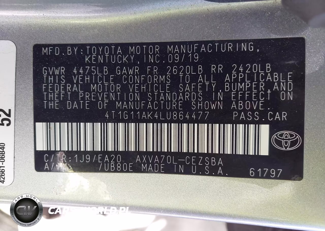 2020 Toyota Camry Se VIN:4T1G11AK4LU864477 - 9