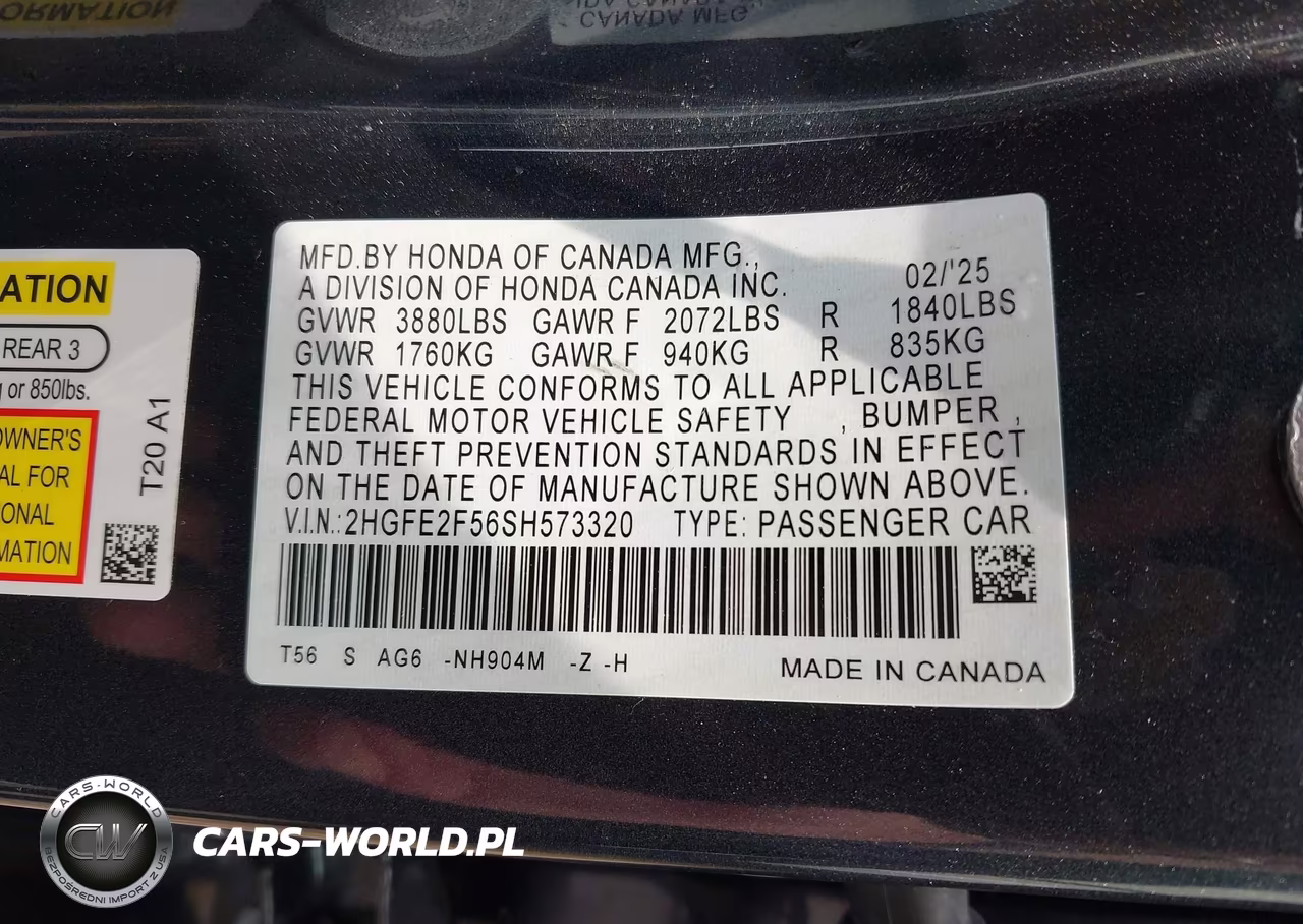 2025 Honda Civic Sport VIN:2HGFE2F56SH573320 - 9