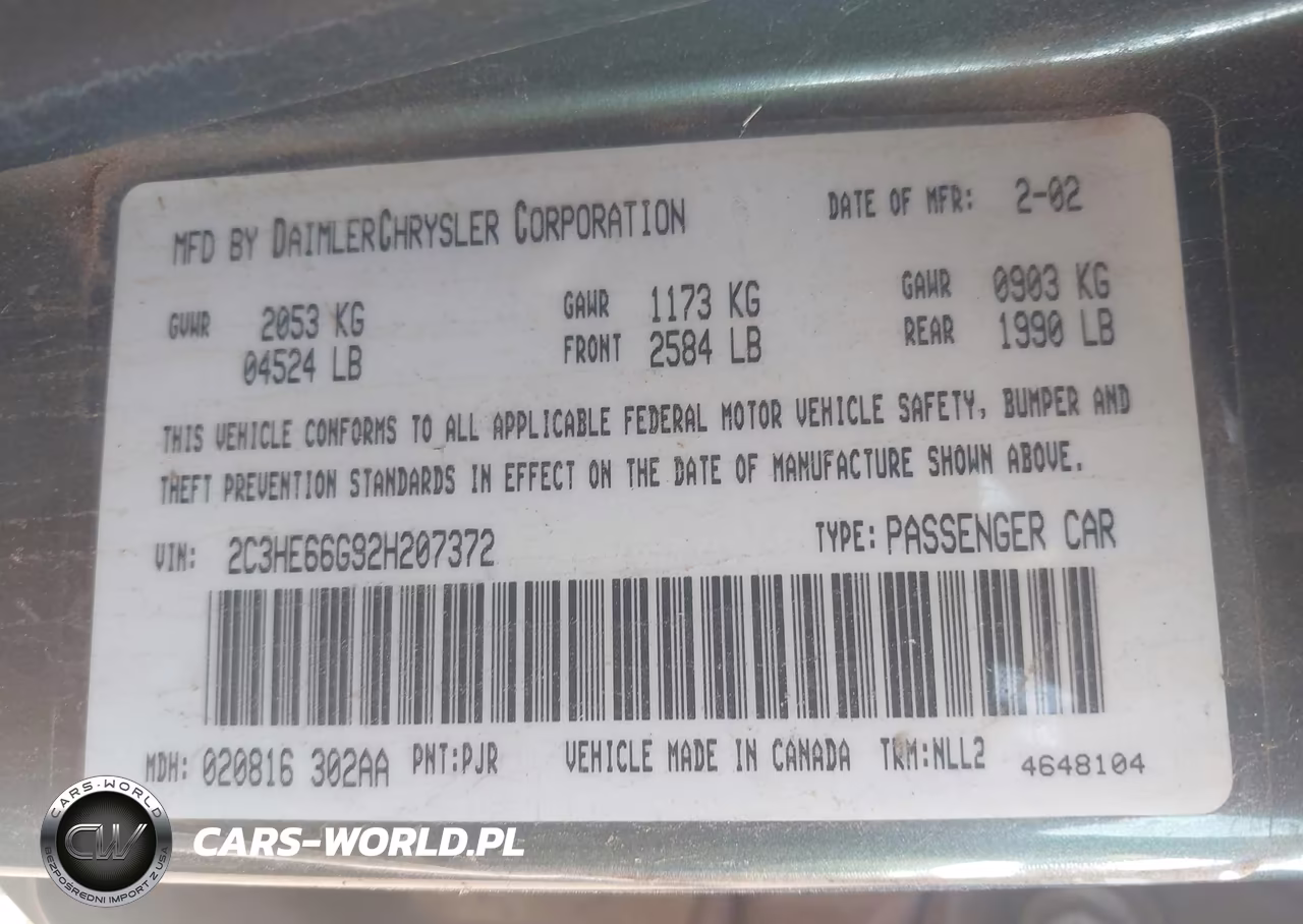 2002 Chrysler 300M VIN:2C3HE66G92H207372 - 9