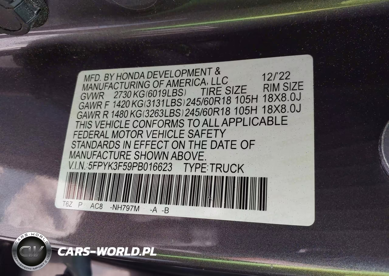 2023 Honda Ridgeline Rtl VIN:5FPYK3F59PB016623 - 9