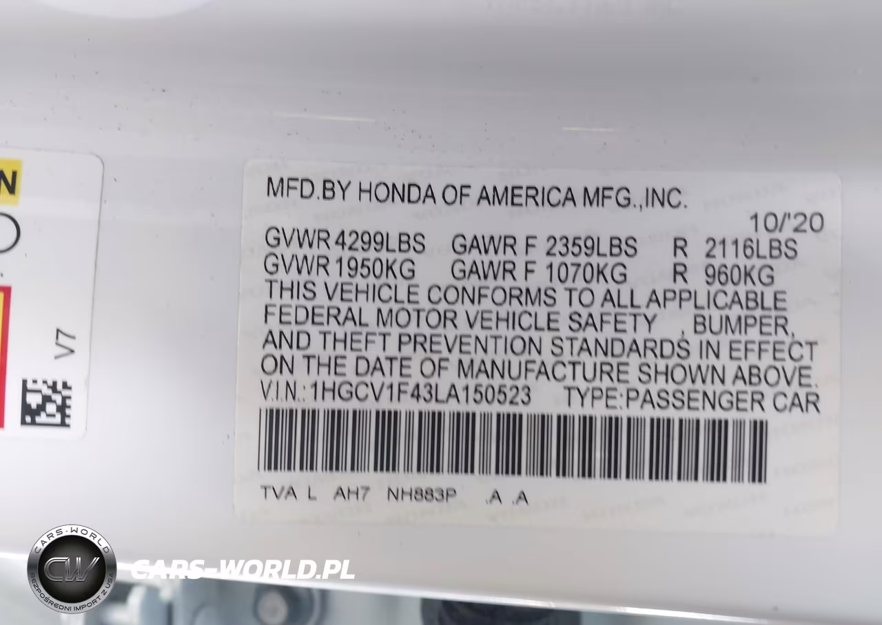 2020 Honda Accord Ex VIN:1HGCV1F43LA150523 - 9