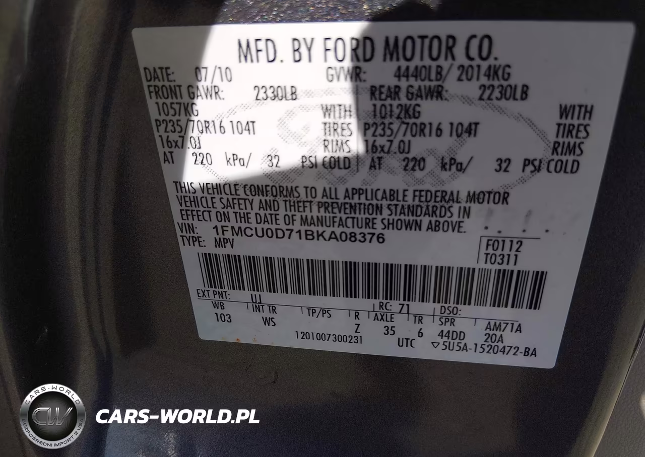 2011 Ford Escape Xlt VIN:1FMCU0D71BKA08376 - 9