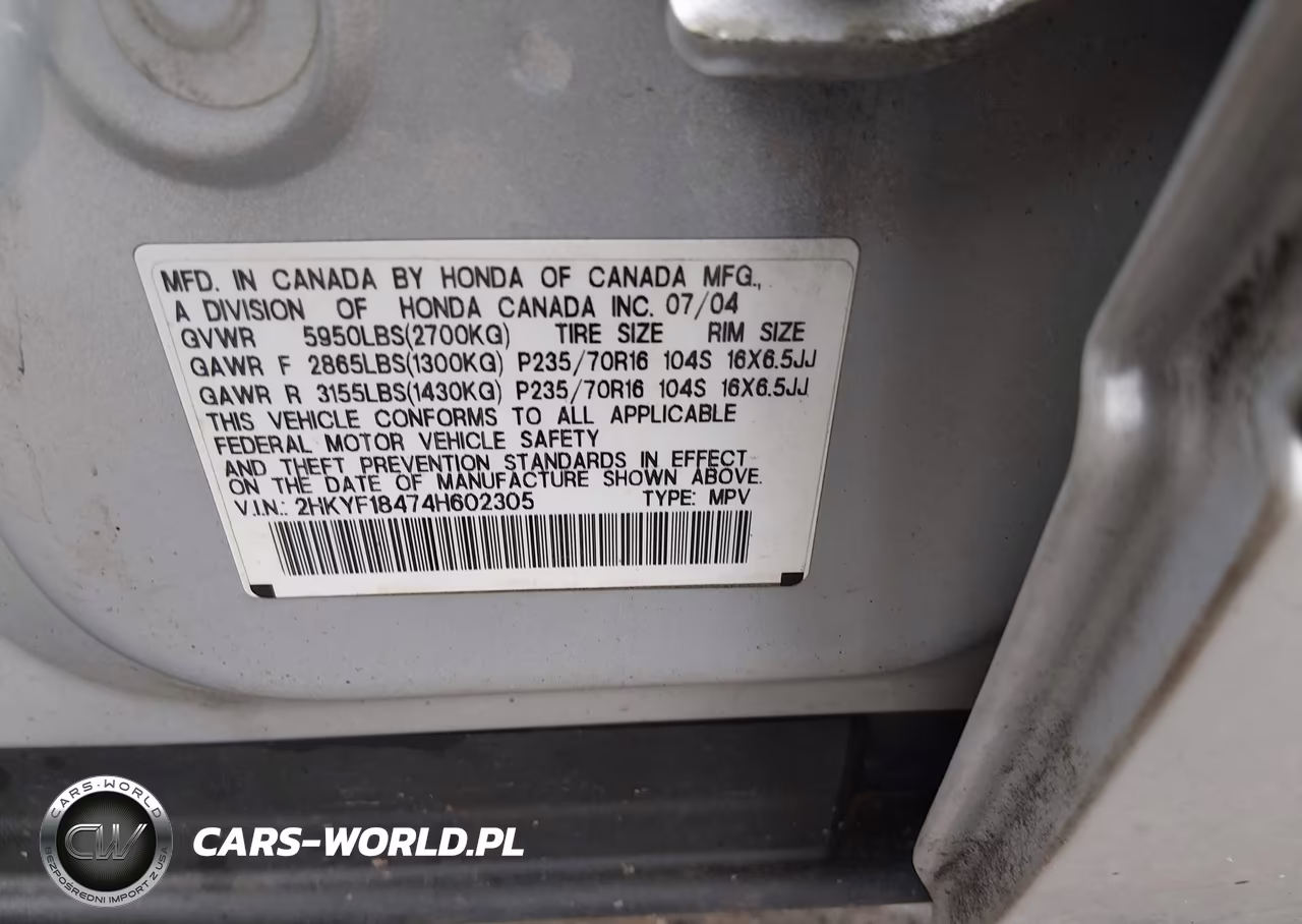 2004 Honda Pilot Ex VIN:2HKYF18474H602305 - 9