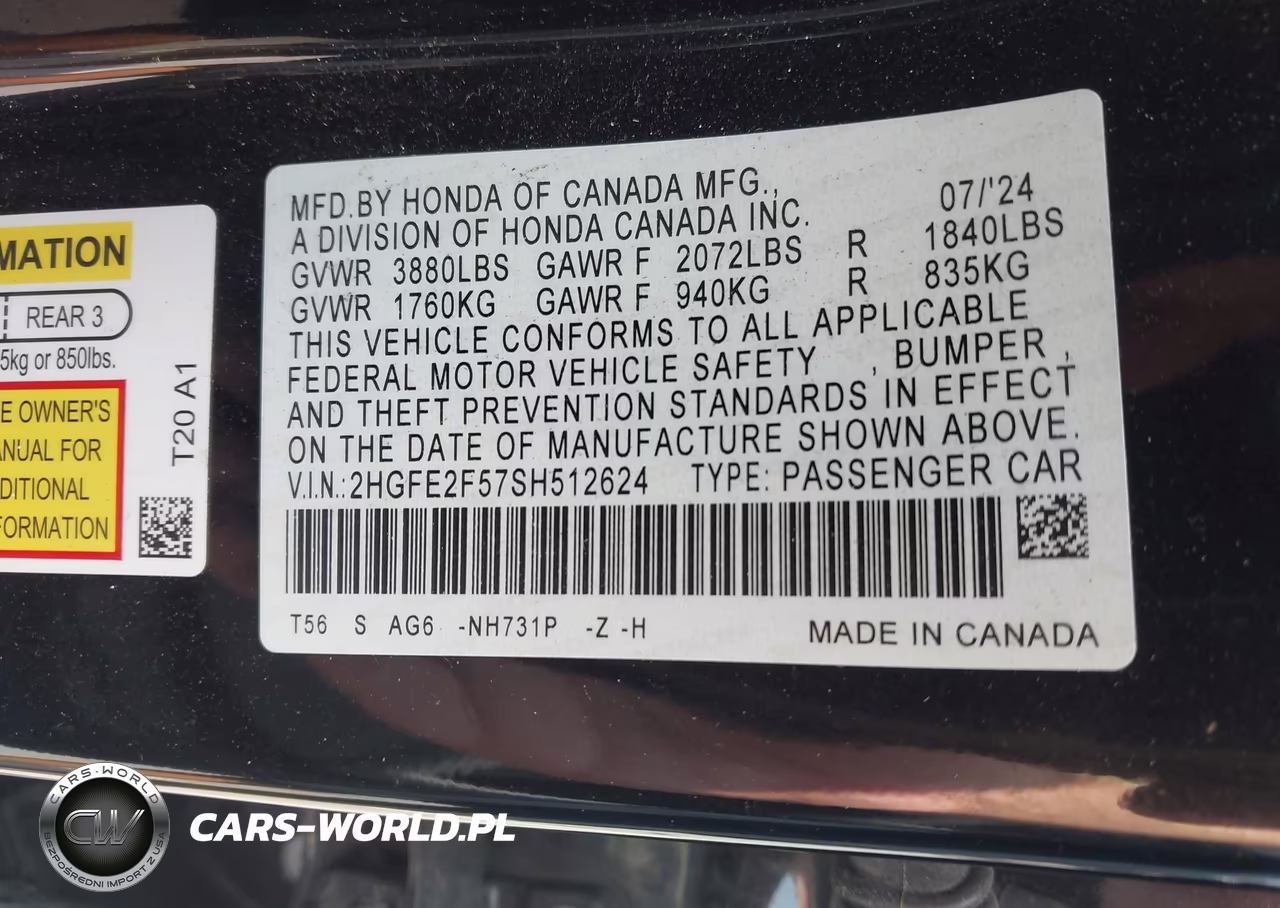 2025 Honda Civic Sport VIN:2HGFE2F57SH512624 - 9