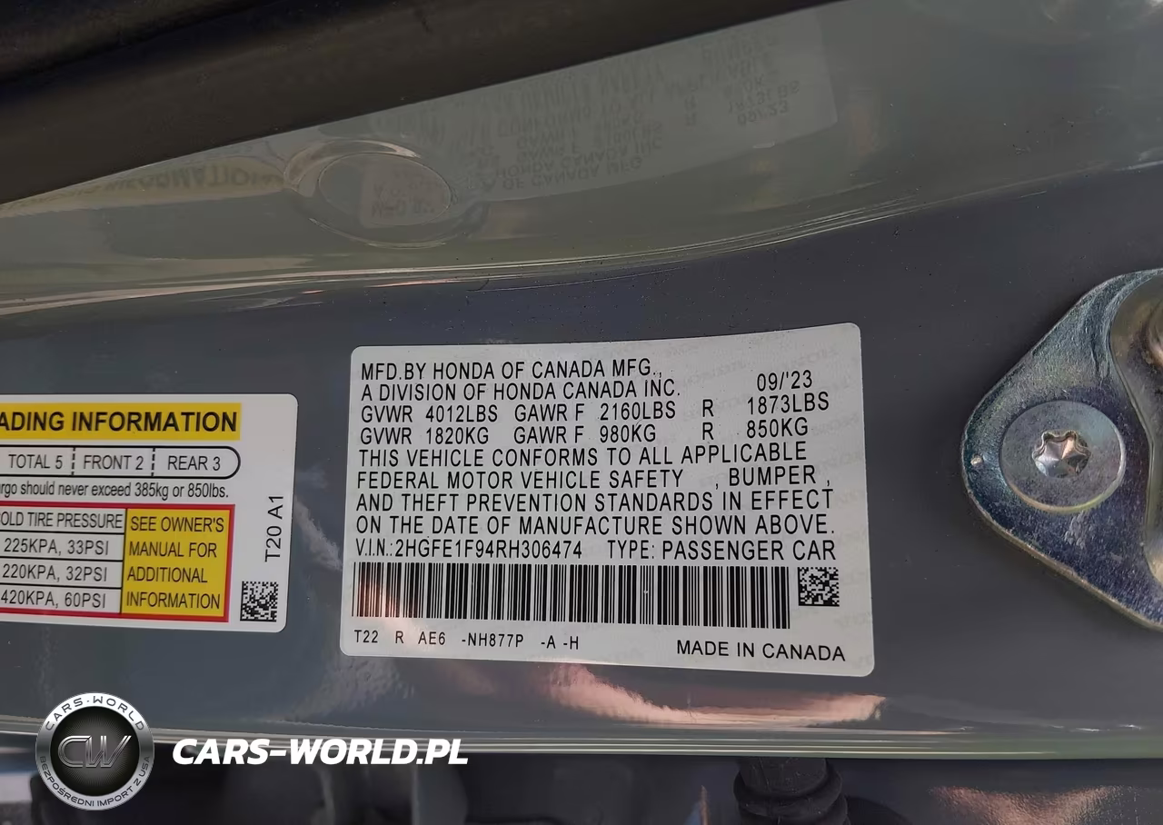 2024 Honda Civic Touring VIN:2HGFE1F94RH306474 - 9