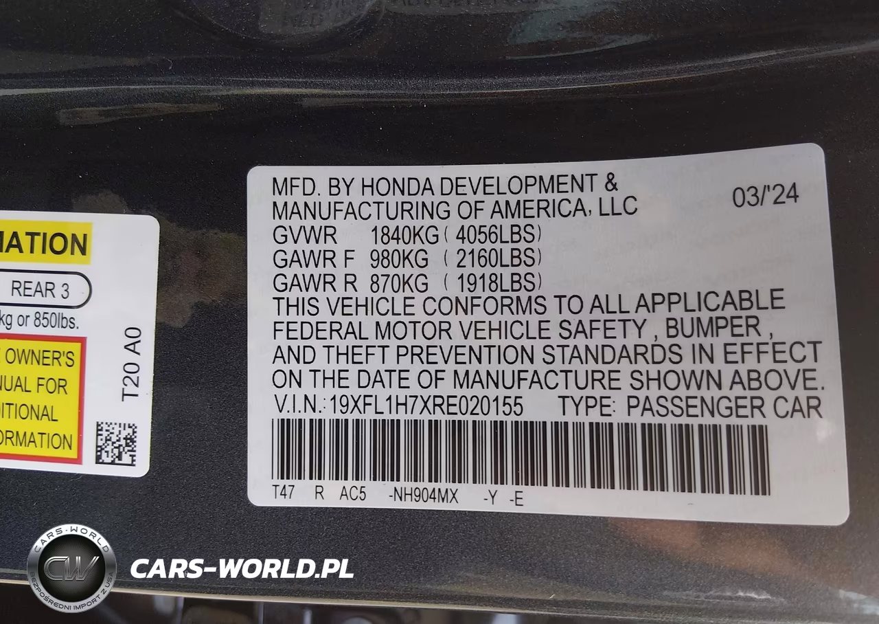 2024 Honda Civic Ex-L VIN:19XFL1H7XRE020155 - 9
