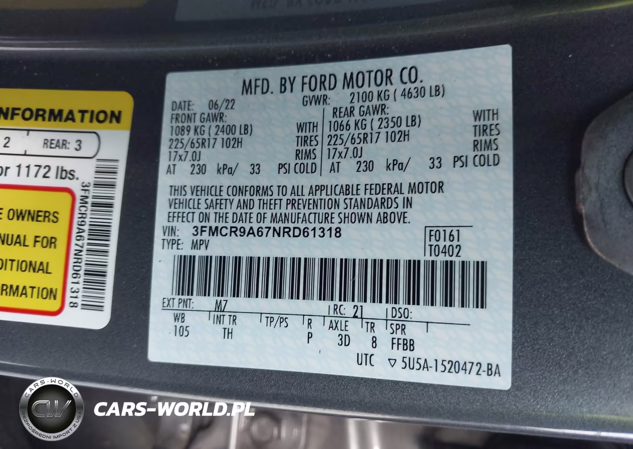 2022 Ford Bronco Sport VIN:3FMCR9A67NRD61318 - 9