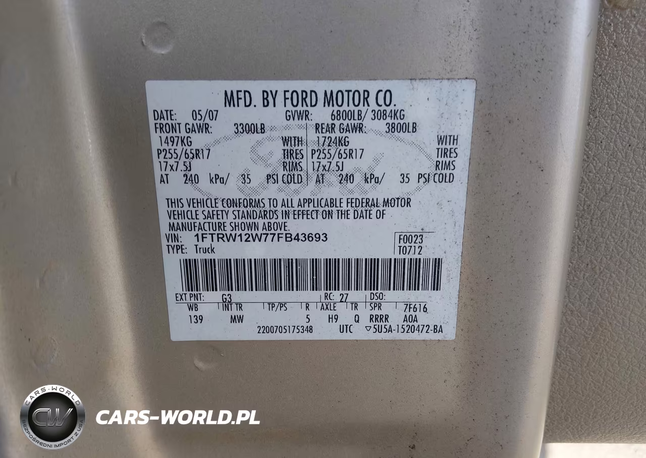 2007 Ford F-150 Xlt VIN:1FTRW12W77FB43693 - 9