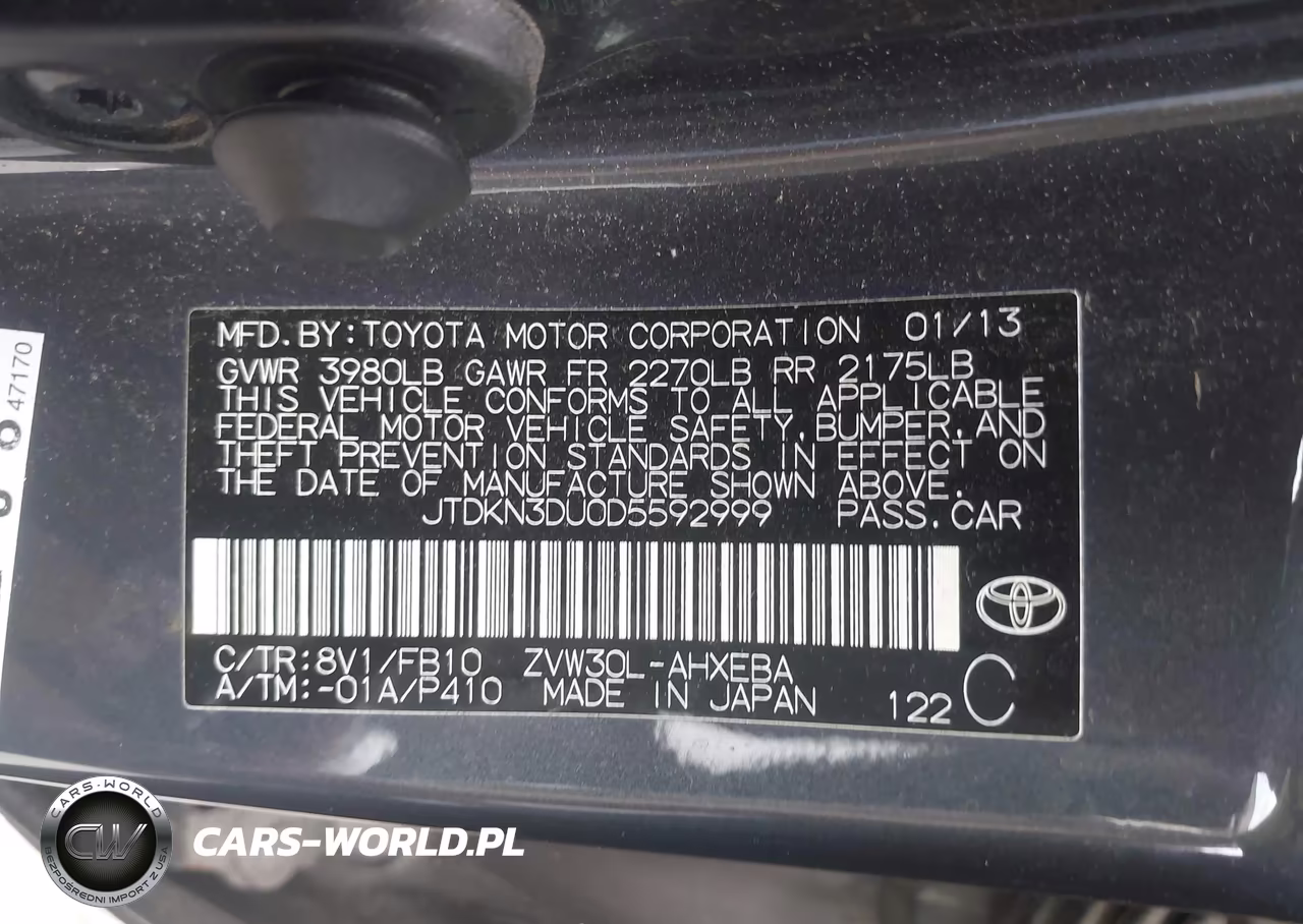 2013 Toyota Prius Two VIN:JTDKN3DU0D5592999 - 9