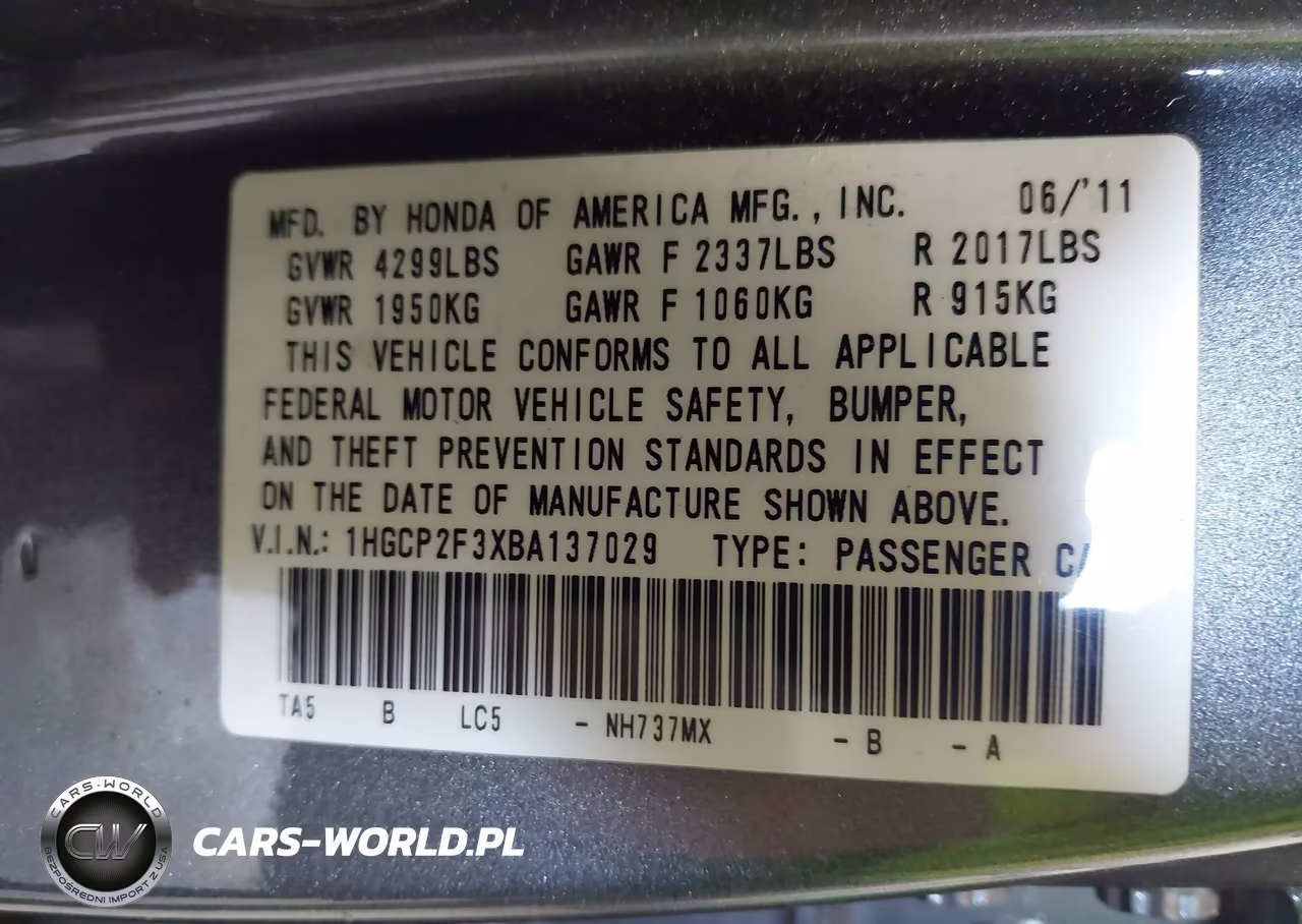 2011 Honda Accord 2.4 Lx VIN:1HGCP2F3XBA137029 - 9