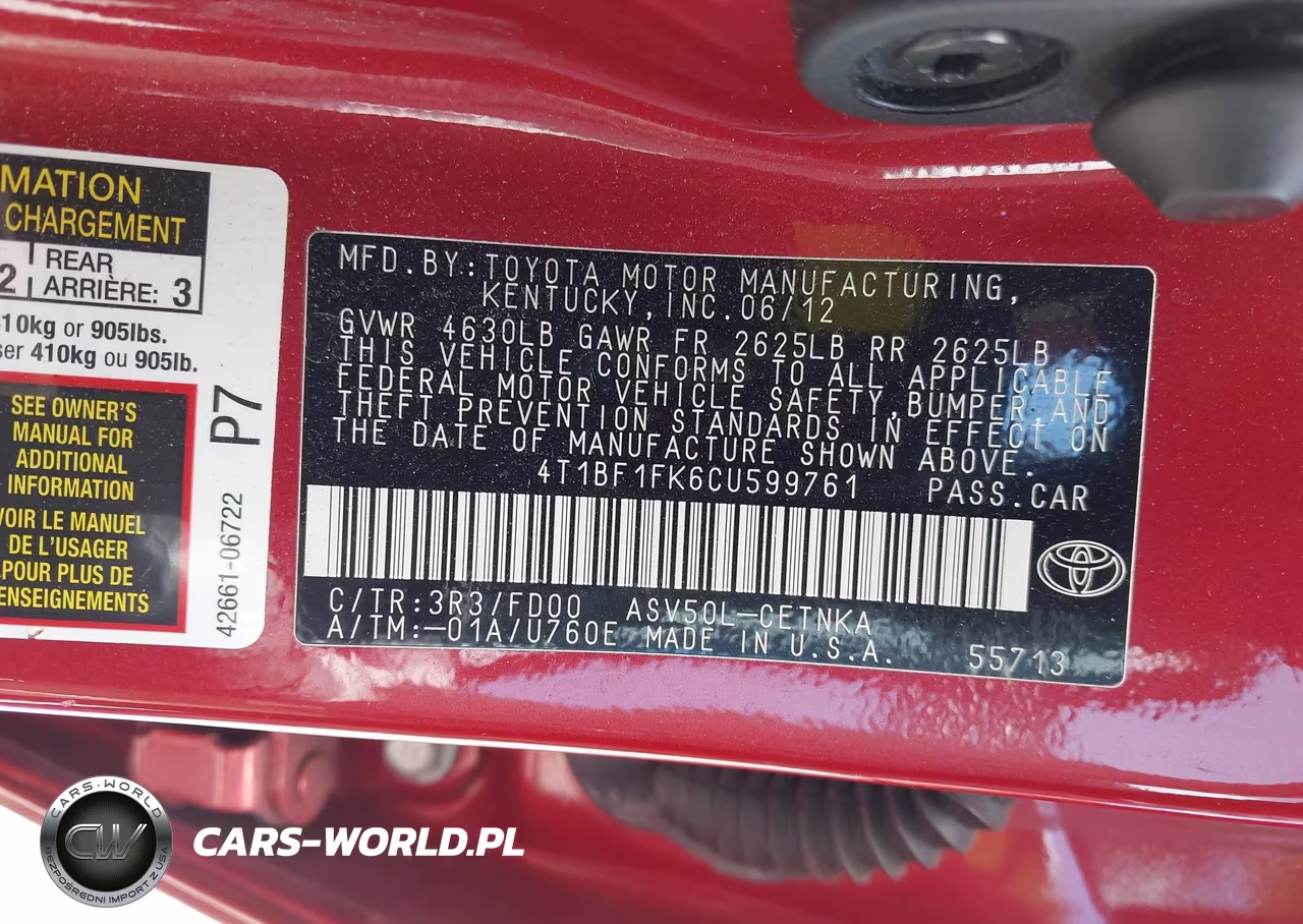 2012 Toyota Camry Le VIN:4T1BF1FK6CU599761 - 9