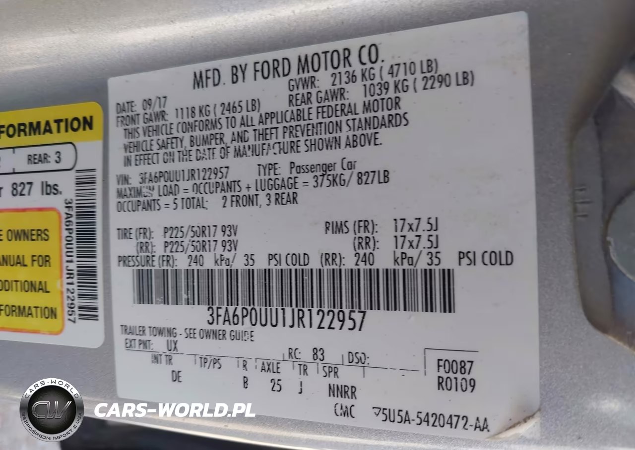 2018 Ford Fusion Hybrid S VIN:3FA6P0UU1JR122957 - 9