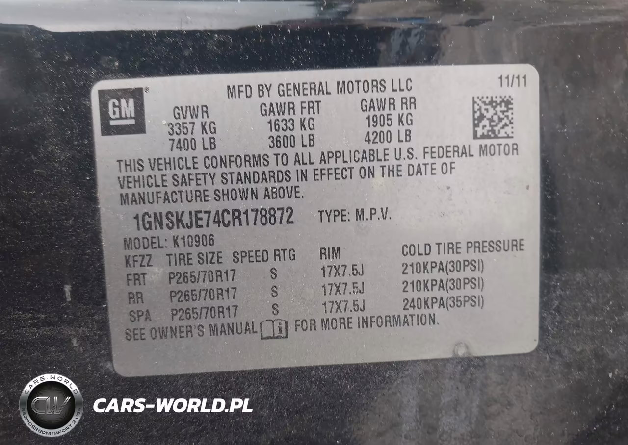2012 Chevrolet Suburban Lt VIN:1GNSKJE74CR178872 - 9