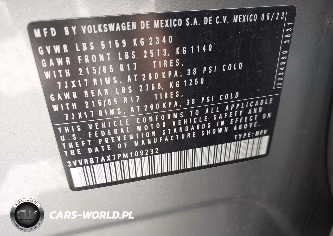 2023 Volkswagen Tiguan 2.0T S VIN:3VVRB7AX7PM109232 - 8