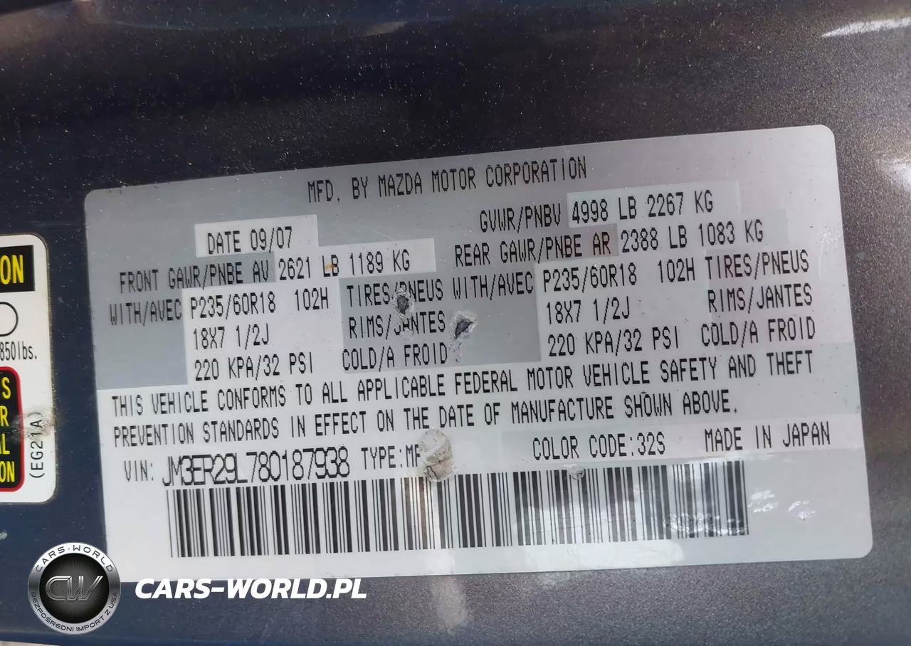 2008 Mazda Cx-7 Grand Touring VIN:JM3ER29L780187938 - 9