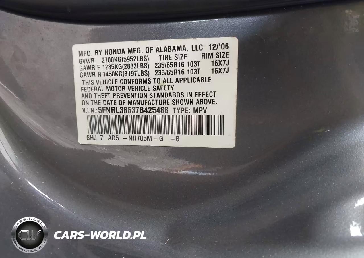 2007 Honda Odyssey Ex-L VIN:5FNRL38637B425488 - 9